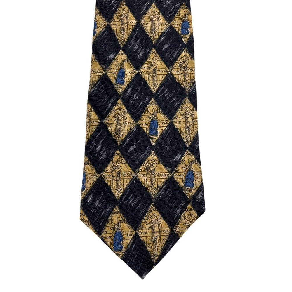 Nicklaus Black & Tan Golf Theme 100% Silk Mens Tie Necktie
